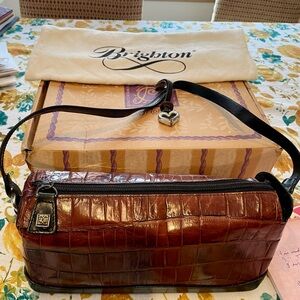 Brighton woman's Croc-Embossed Brown Leather Bag